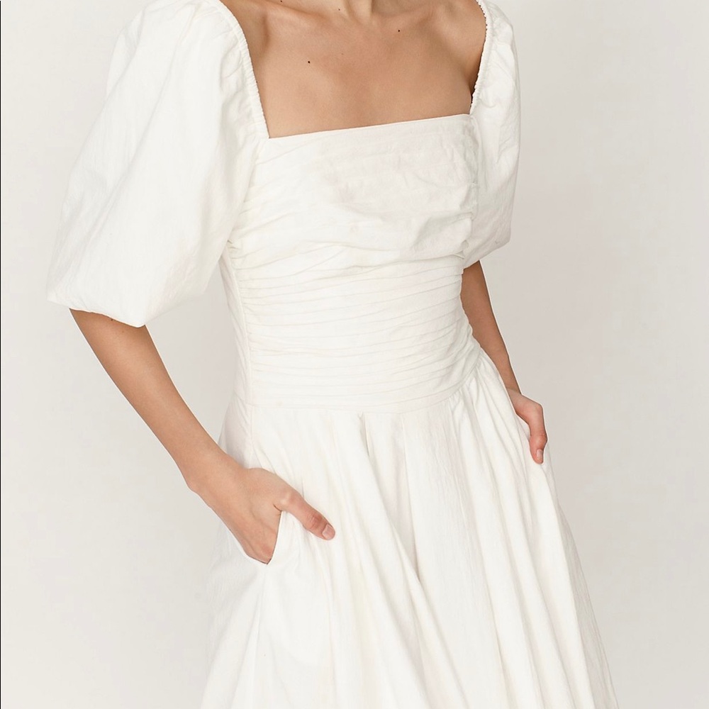 Free People Ain't She a Beaut Puff Sleeve Ruched Midi Dress